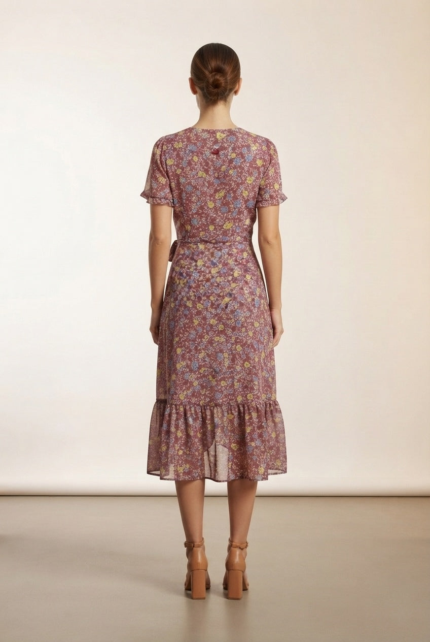 Rachel Floral Print Wrap Dress - Pink