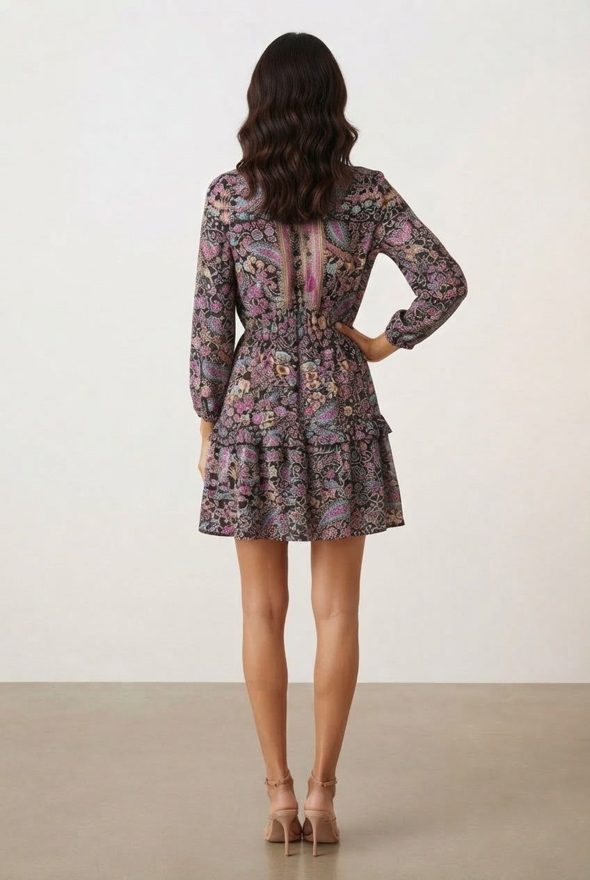 Giana Ruffle Short Dress - Brown
