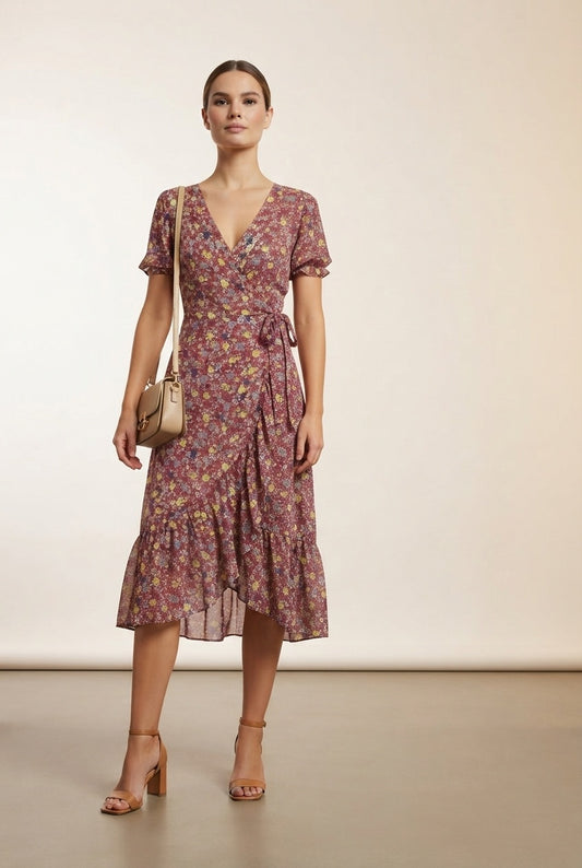 Rachel Floral Print Wrap Dress - Pink