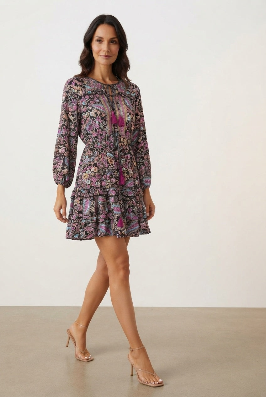 Giana Ruffle Short Dress - Brown