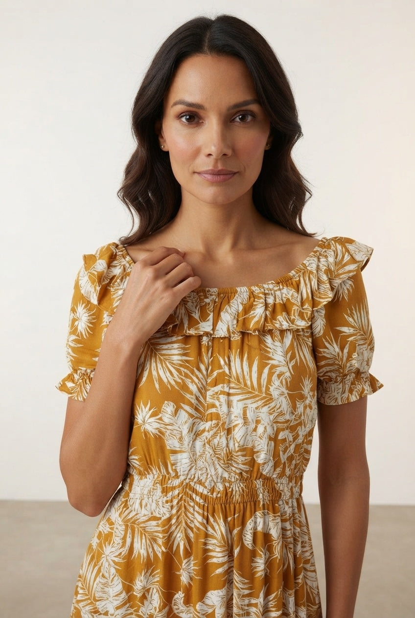 Karina Printed Dress - Mustard