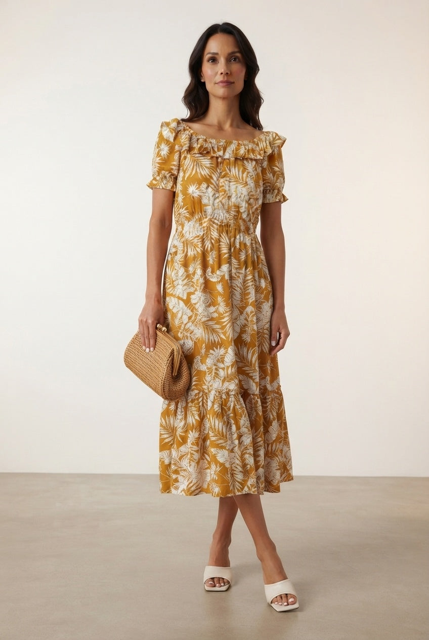 Karina Printed Dress - Mustard