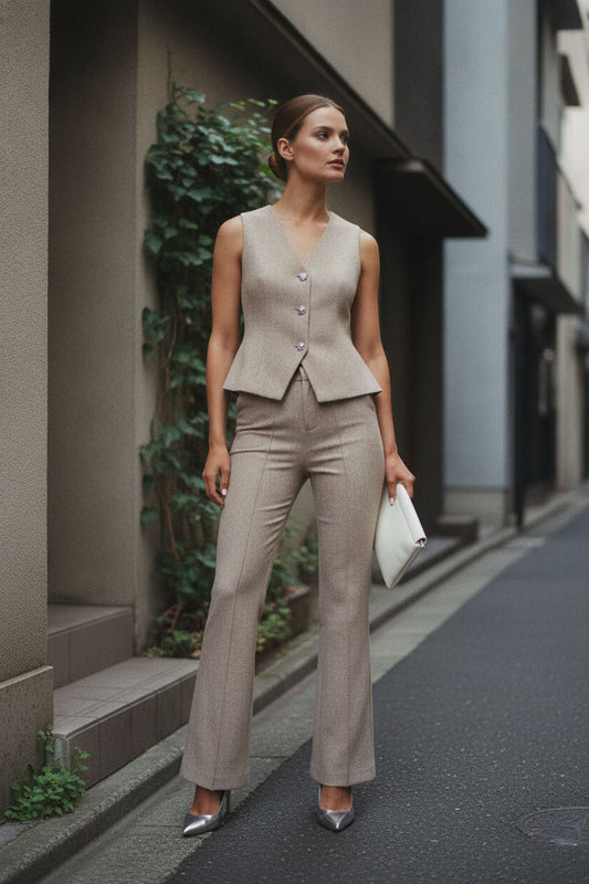 Norma Tailored Flare Trousers - Taupe
