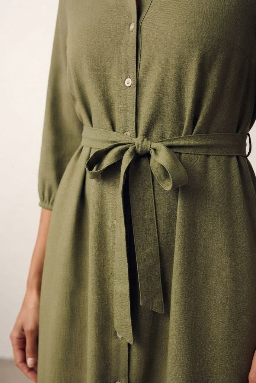 Anne Belted Shirt Dress - Khaki