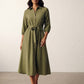 Anne Belted Shirt Dress - Khaki