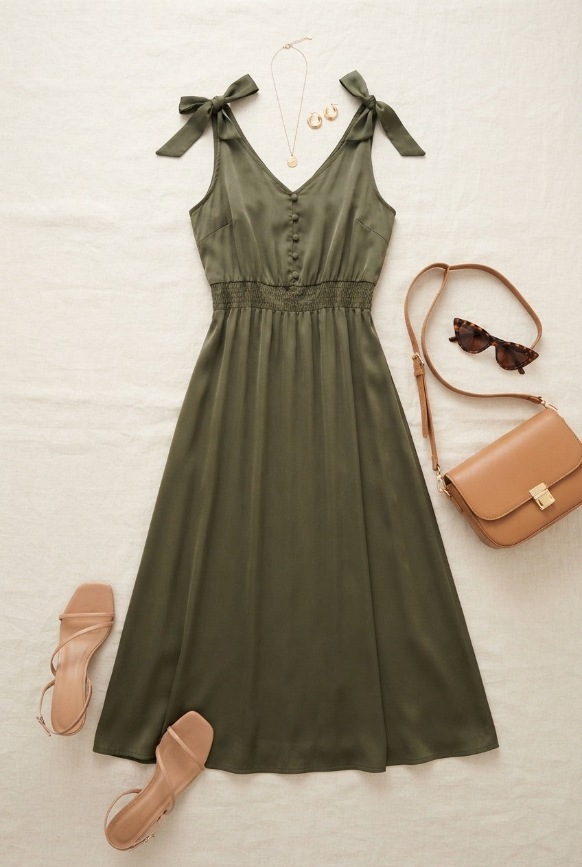 Bella Elastic Waist Maxi Dress - Khaki