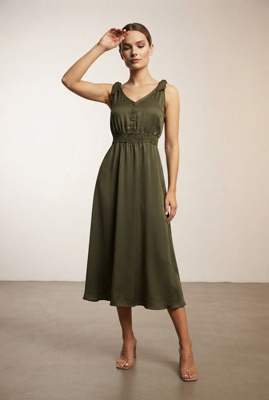 Bella Elastic Waist Maxi Dress - Khaki