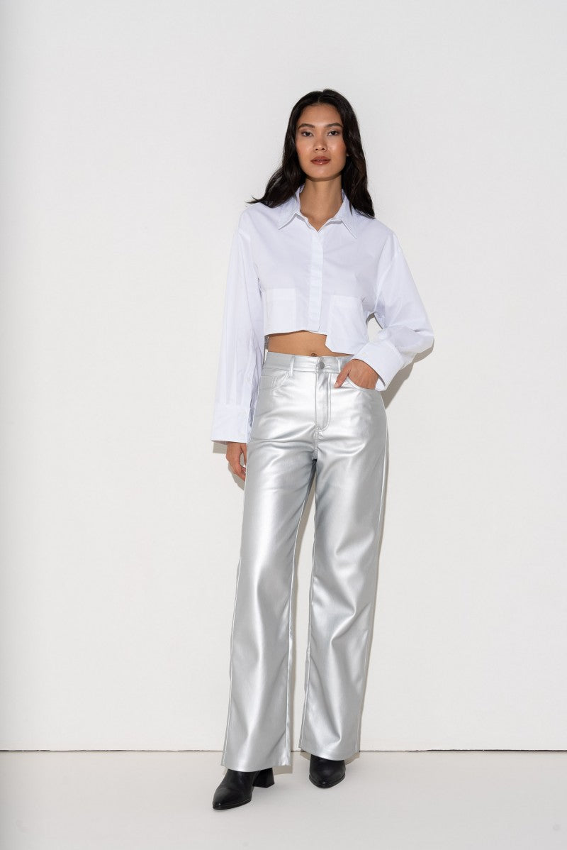 Barbara Trousers in Faux Leather - Silver