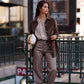 Barbara Trousers in Faux Leather - Taupe