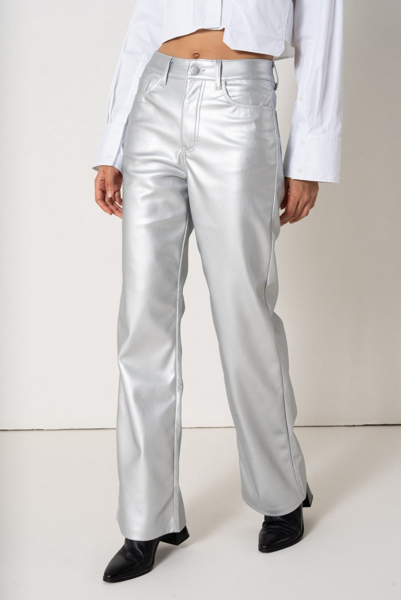 Barbara Trousers in Faux Leather - Silver