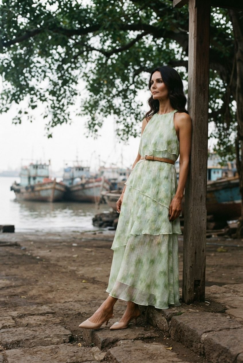 Yvona Ruffle Halter Neck Dress - Green