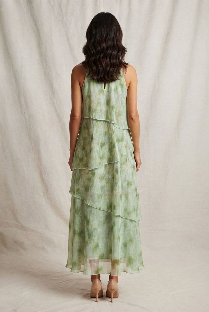 Yvona Ruffle Halter Neck Dress - Green