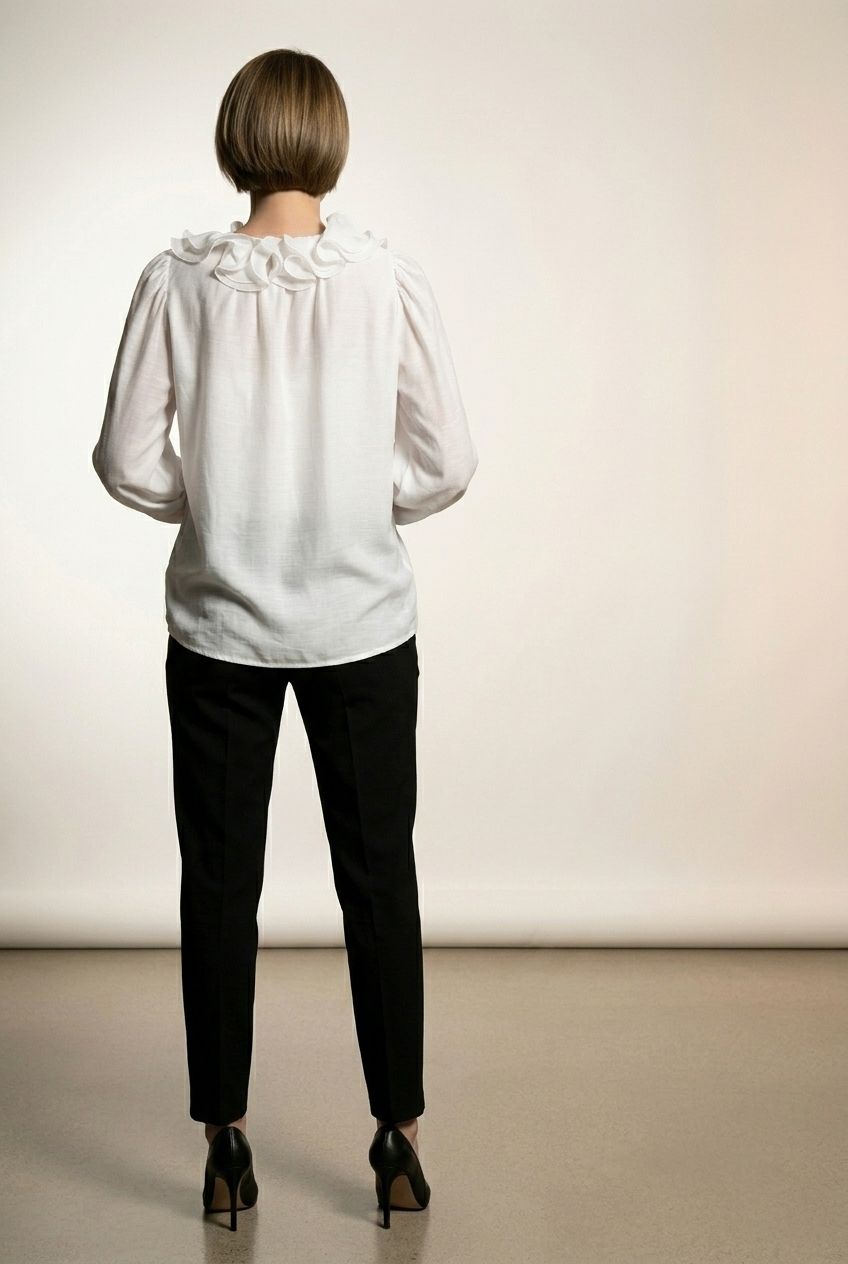 Ann Ruffle Blouse with Bow Tie - White