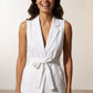 Ava Belted V-Neck Vest - White
