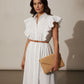 Ruffle Short Sleeve Shirt Dress - White