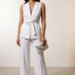 Ava Belted V-Neck Vest - White