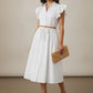Ruffle Short Sleeve Shirt Dress - White