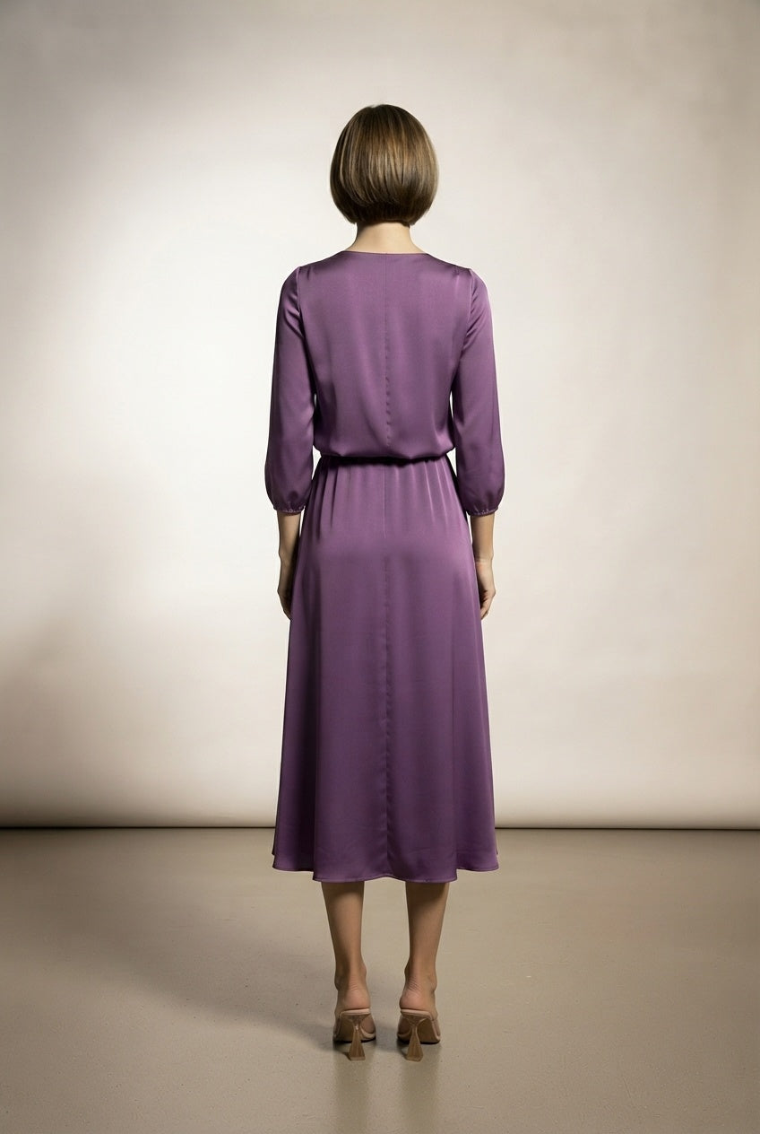 Luna Belted Satin Dress - Purple