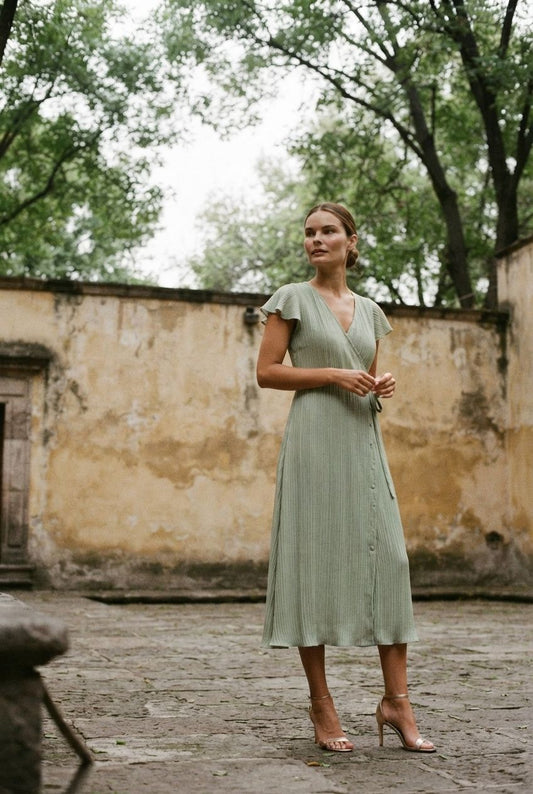 Dora Belted Wrap Dress - Green