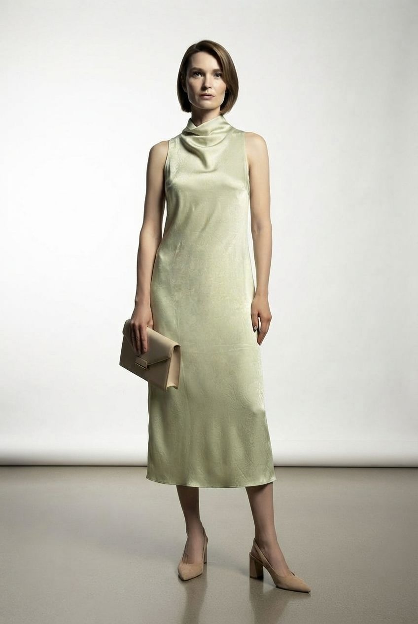 Jennifer Satin Dress - Lime Green