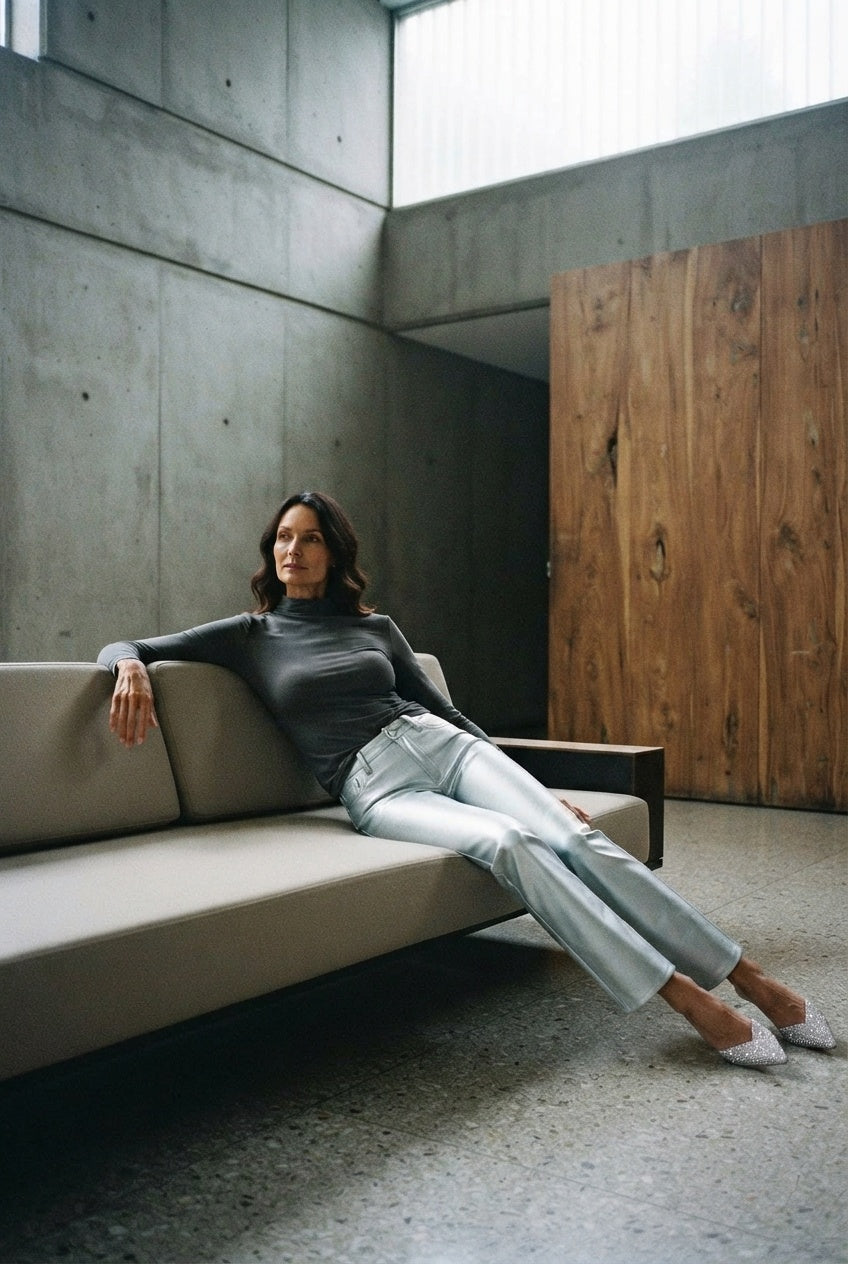 Barbara Trousers in Faux Leather - Silver