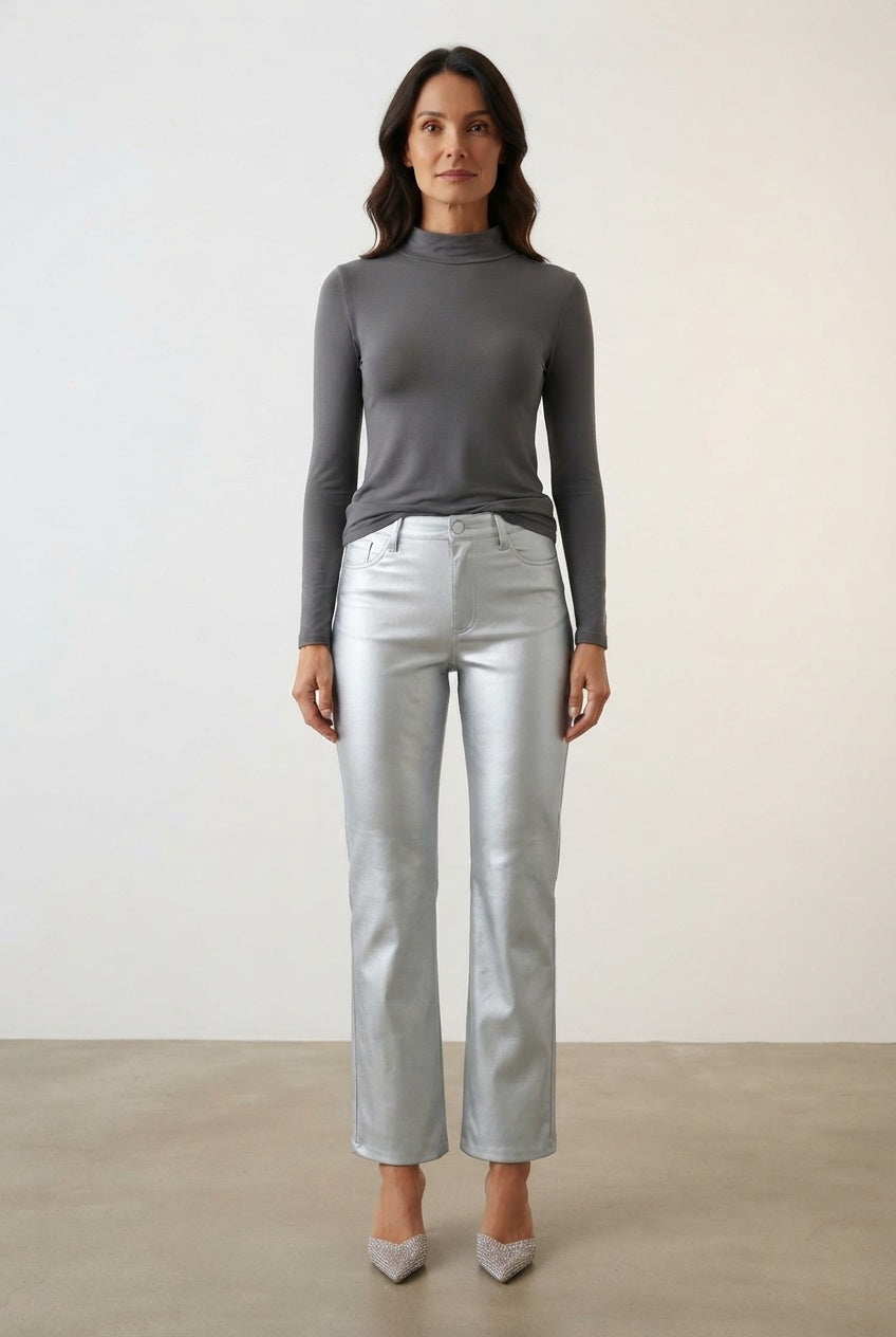 Barbara Trousers in Faux Leather - Silver