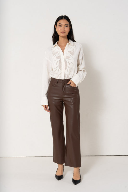 Solange straight leatherette pants - Chocolate