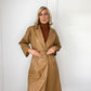Camel Faux Leather Belted Trench Coat