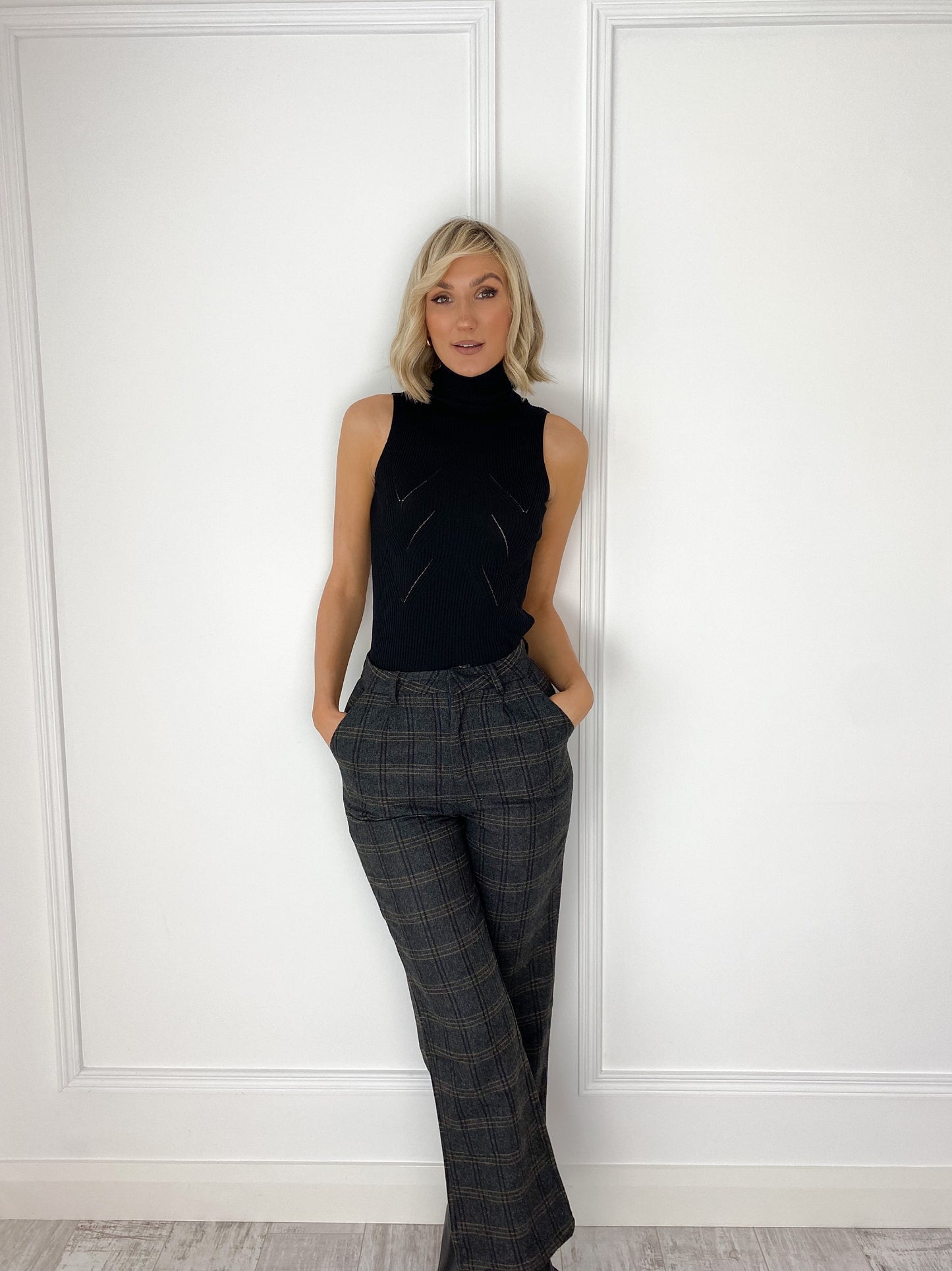 Tailored Check Wool Trousers - Dark Grey