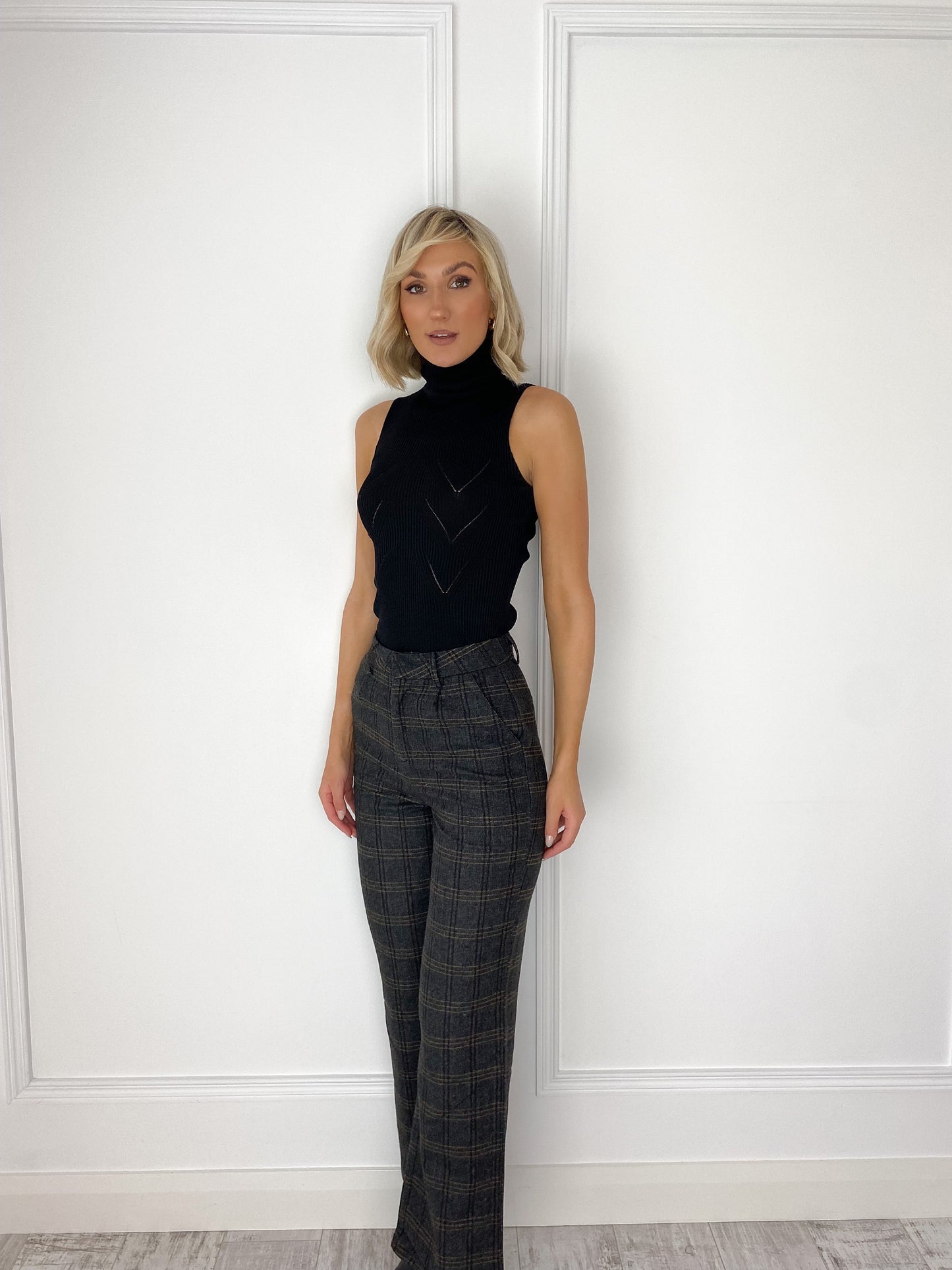 Tailored Check Wool Trousers - Dark Grey