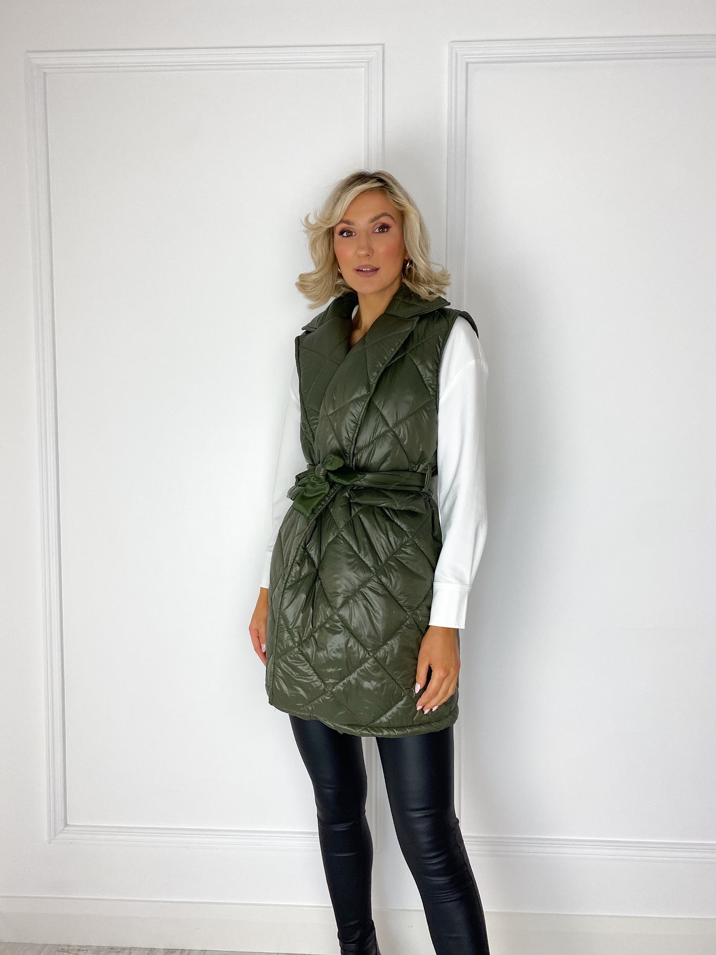 Brittany Belted Puffer Gilet - Khaki