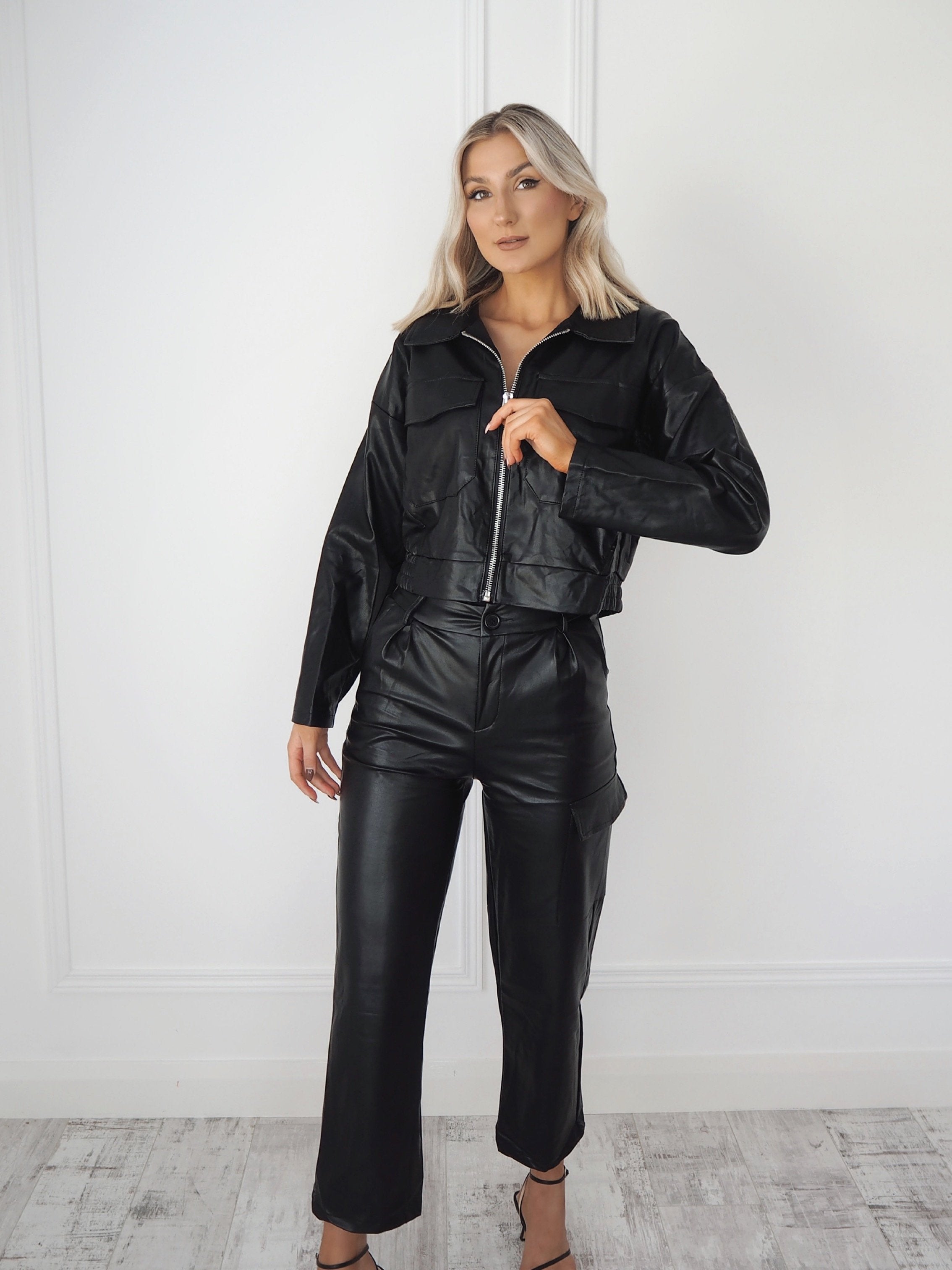 Black Faux Leather Straight Leg Belted Trousers – AX Paris
