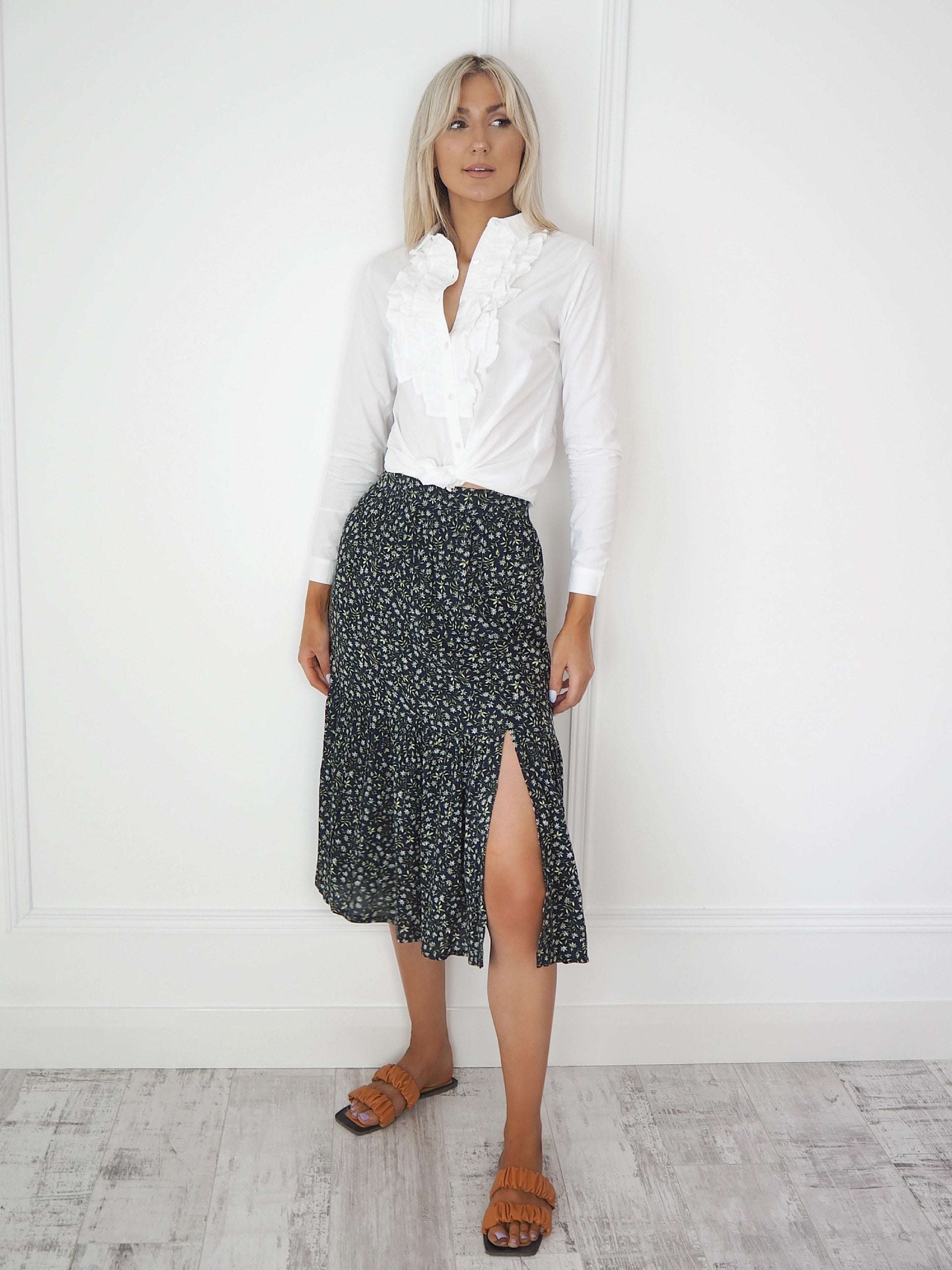 Floral midi skirt on sale grey