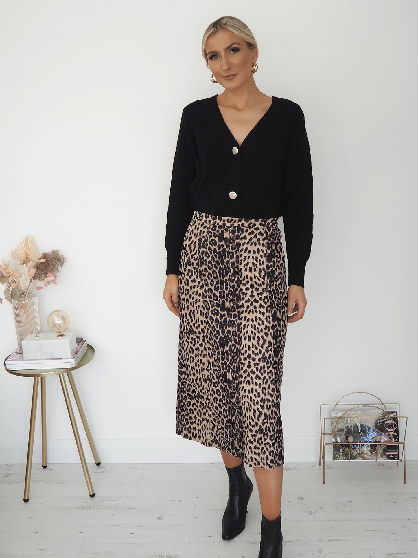 Riona Animal Print Skirt with Buttoms