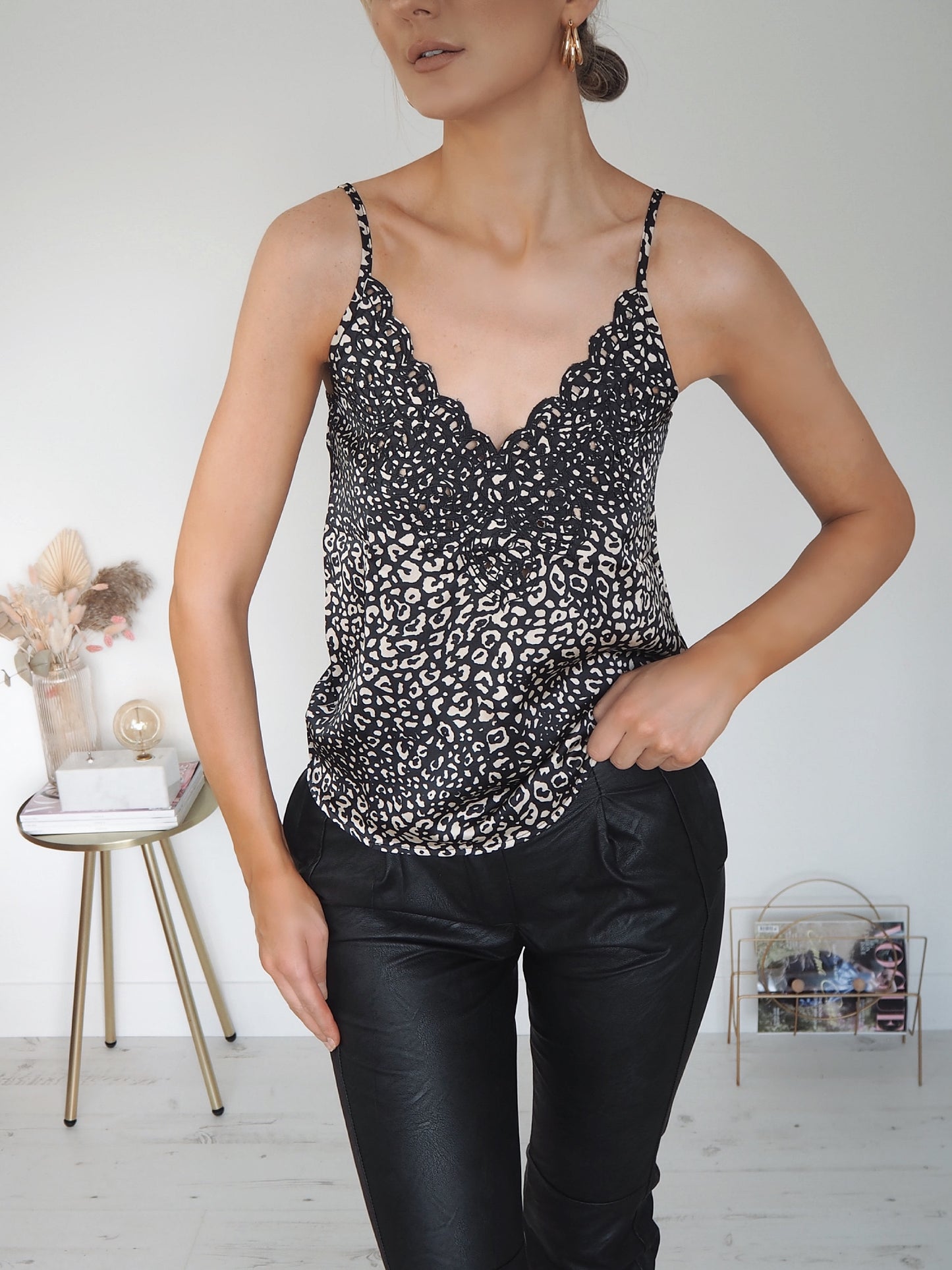 Nancy Animal Print Top - Black