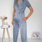 Short Sleeve Satin Jumpsuit - Grey
