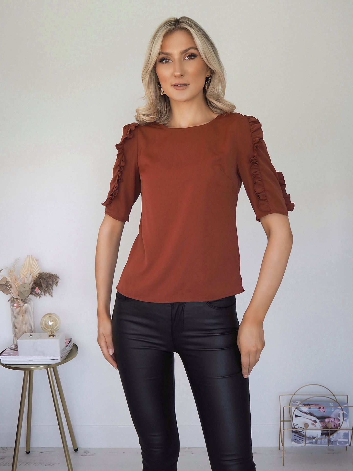 Luna Ruffle Sleeve Top - Rust