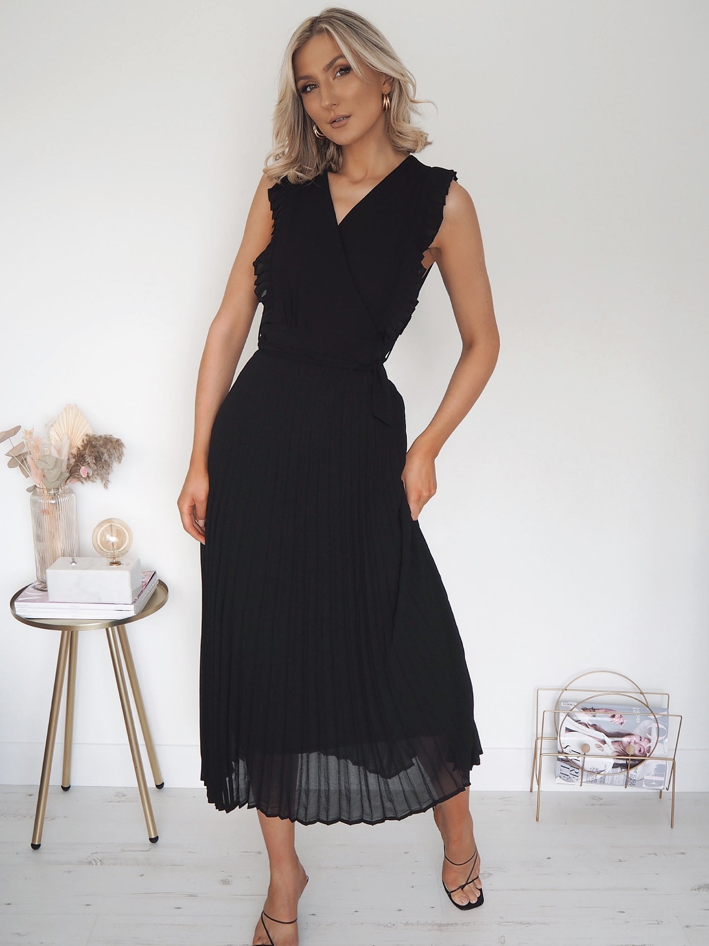 Maura Black Frill Sleeve Dress