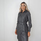 Grey Faux Leather Belted Dress