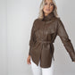 Brown Faux Leather Belted Shirt
