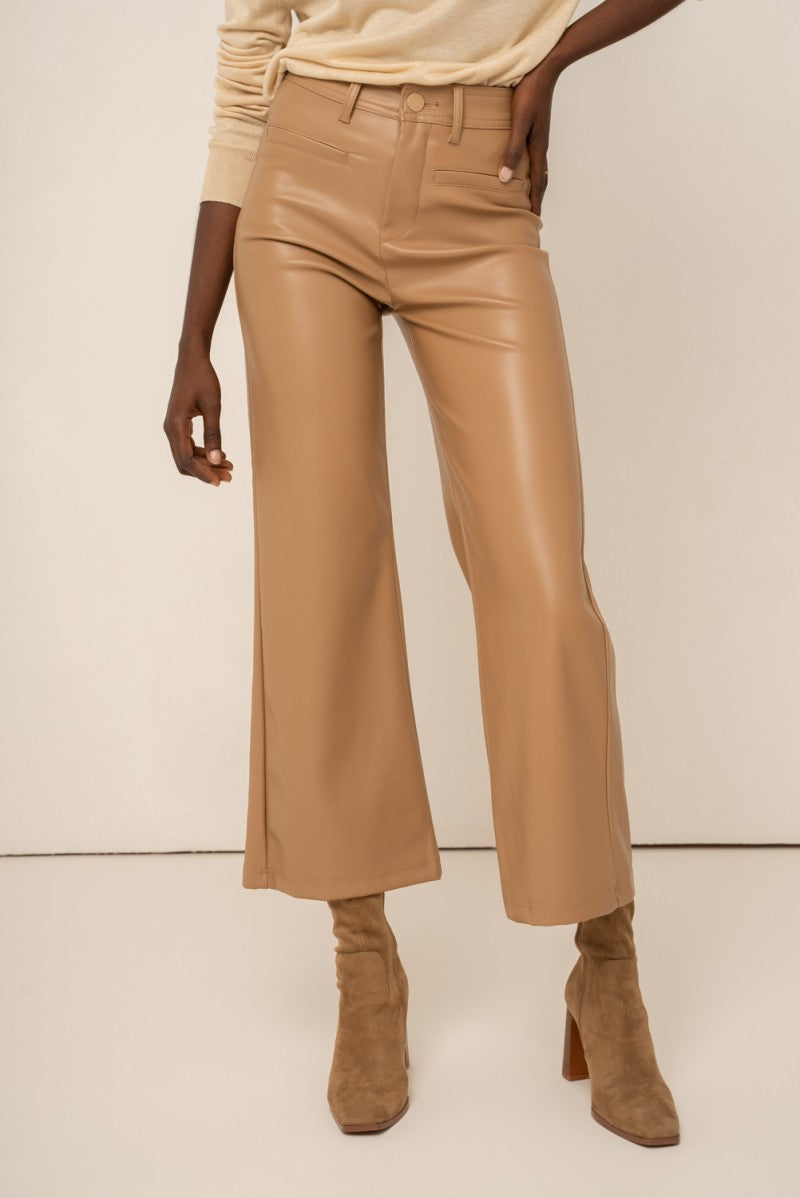 Valentine Wide Leatherette Pants - Beige