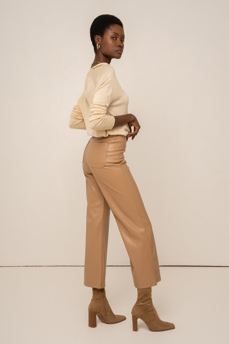 Pantalon simili cuir beige zara hot sale