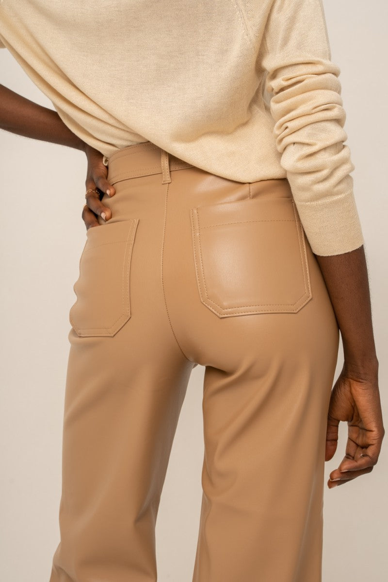 Valentine Wide Leatherette Pants - Beige